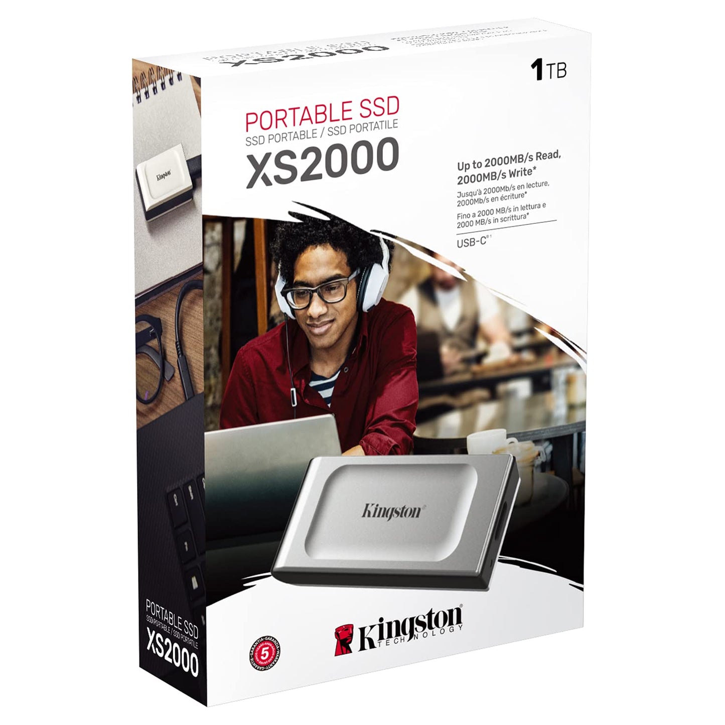 KINGSTON XS2000 1TB HIGH PERFORMANCE, READ/WRITE SPEEDS UP TO 2,000MB/S, POCKET-SIZED PORTABLE EXTERNAL SSD, SILVER, USB3.2_GEN_2_X_2 SXS2000/1000G