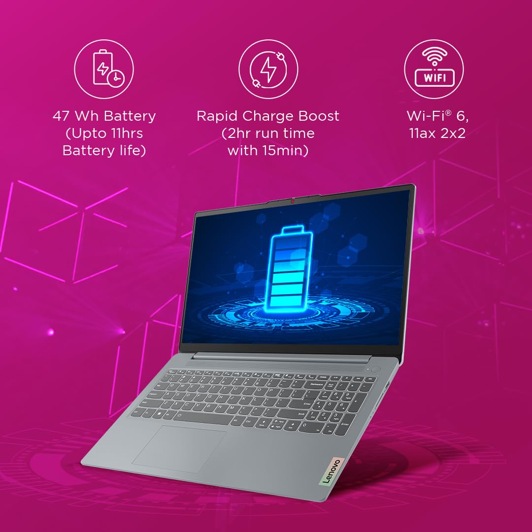 Lenovo IdeaPad Slim 3 Ryzen 3 7320U 15.6" (39.6cm) FHD Thin and Light Laptop (8GB RAM/512GB SSD/Integrated AMD Radeon 610M Graphics/Windows 11/Office Home 2024/Grey/1.6Kg), 82XQ00MDIN