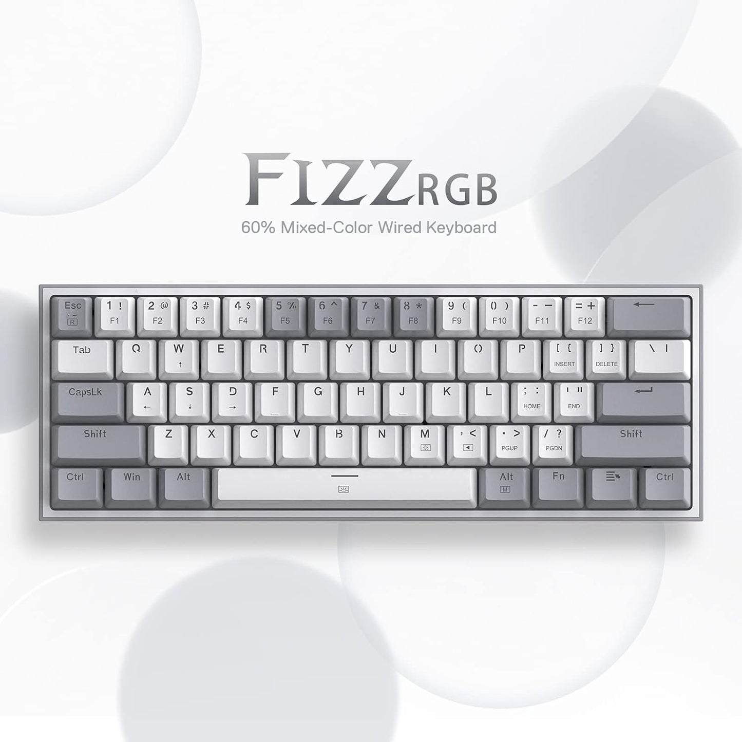 REDRAGON K617 FIZZ 60% WIRED RGB GAMING KEYBOARD, 61 KEYS COMPACT MECHANICAL KEYBOARD W/WHITE AND GREY COLOR KEYCAPS, LINEAR RED SWITCH, PRO DRIVER/SOFTWARE SUPPORTED