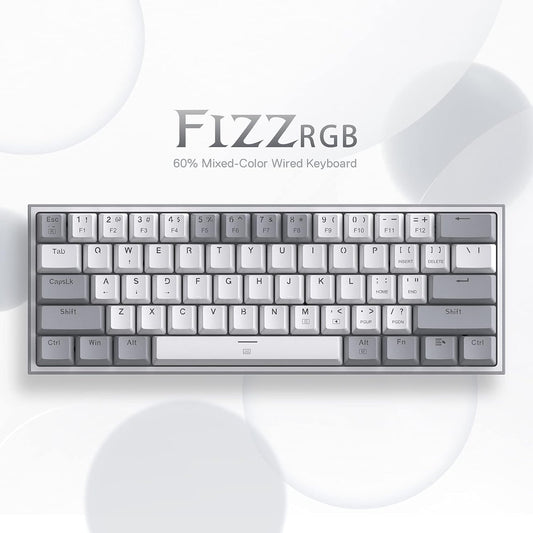 REDRAGON K617 FIZZ 60% WIRED RGB GAMING KEYBOARD, 61 KEYS COMPACT MECHANICAL KEYBOARD W/WHITE AND GREY COLOR KEYCAPS, LINEAR RED SWITCH