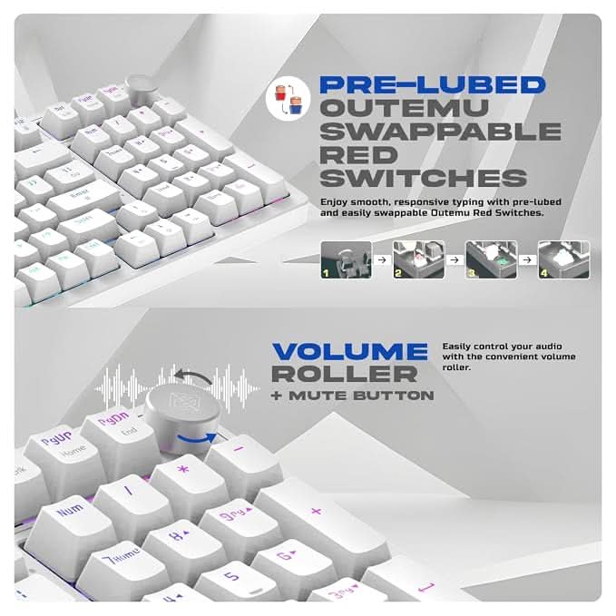 Cosmic Byte CB-GK-41 Phantom Gasket Mechanical RGB Wired Keyboard, Pre-Lubed Outemu Red Switches, 1000Hz Polling, Software, Per-Key RGB, Swappable Switches, Volume Roller, USB C Port (White)