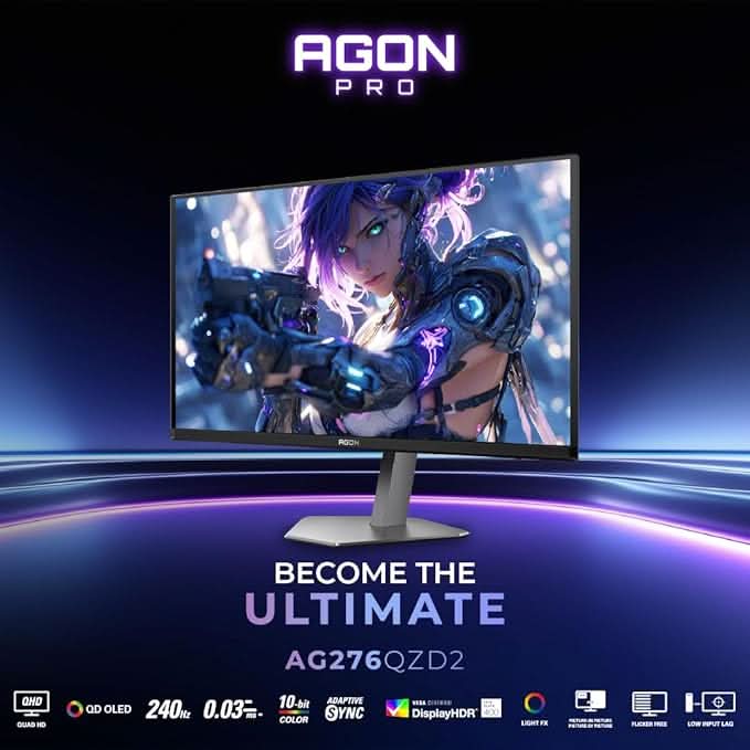 AOC Agon 27, QD -OLED , 240 Hz , 0.03 MS , 1000 cd/m² , HDMI 2.0 x 2, DP 1.4 x 2, USB-3.2 x1 , Speaker 5Wx 2 , HAS , sRGB 100% , DCI-P3 98.5% / Flicker Free / Multi Task ( PIP/PBP ) / Low IN out leg.