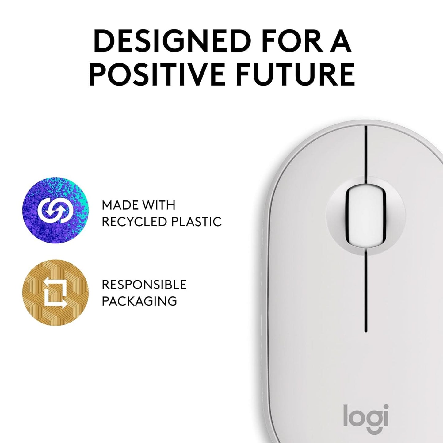 Logitech Pebble Mouse 2 M350s Slim Bluetooth Wireless Mouse- Tonal White