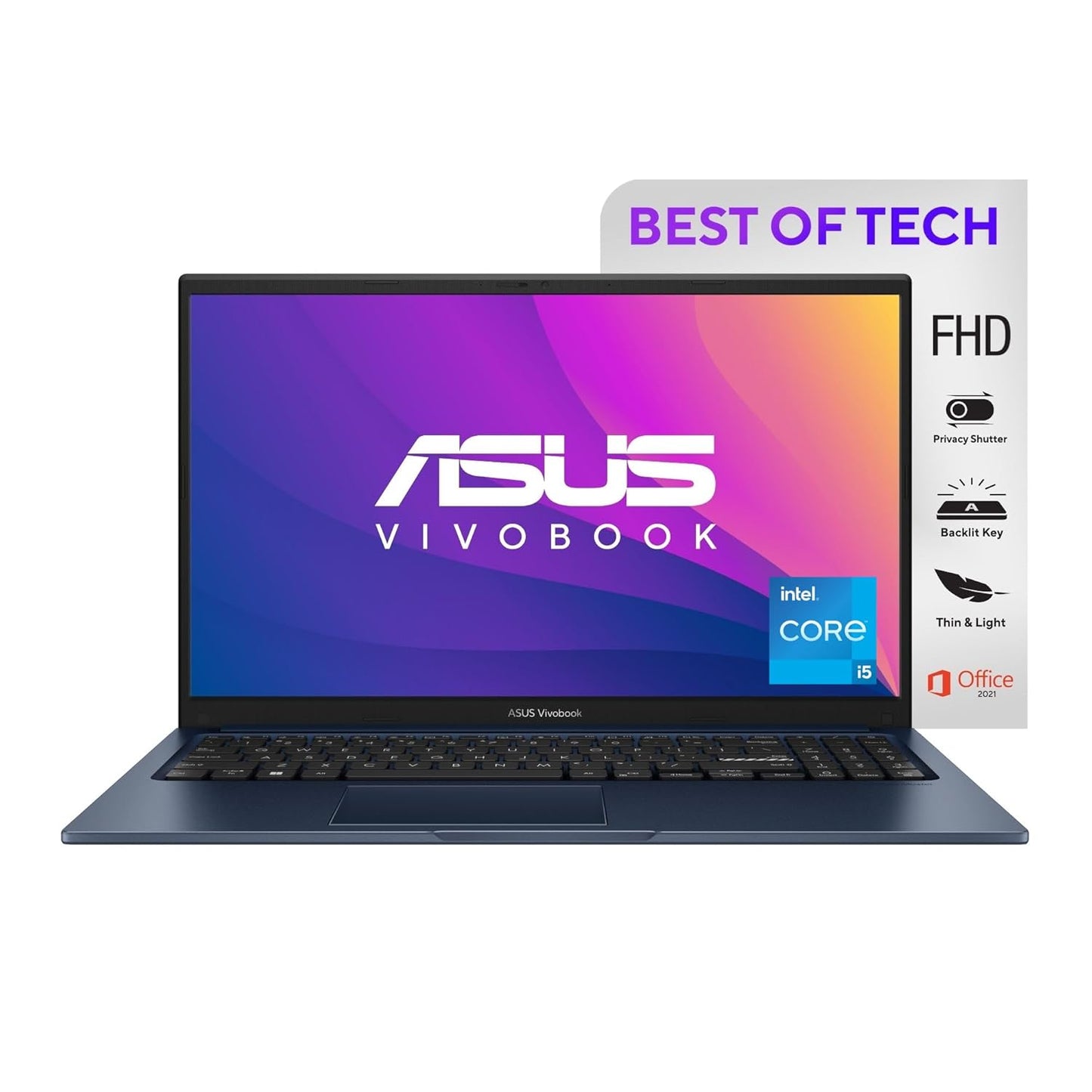 ASUS VIVOBOOK 15 (2023), INTEL CORE I5-1335U 13TH GEN, 15.6" (39.62 CMS) FHD, THIN AND LIGHT LAPTOP (8GB/512GB SSD/INTEL IRIS X?/WIN 11/OFFICE 2021/BACKLIT KB/BLUE/1.7 KG), X1504VA-NJ521WS