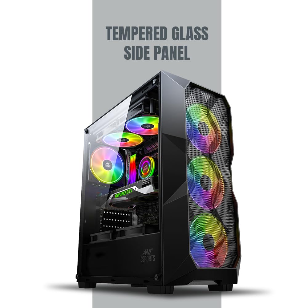 ANT ESPORTS ICE- 300 MESH MID-TOWER COMPUTER CASE/GAMING CABINET - BLACK | SUPPORT ATX, MICRO-ATX, MINI-ITX | PRE-INSTALLED 3 FRONT FANS AND 1 REAR FAN