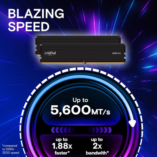 Crucial Pro RAM 64GB Kit (2x32GB) DDR5 5600MT/s (or 5200MT/s or 4800MT/s) Desktop Memory CP2K32G56C46U5