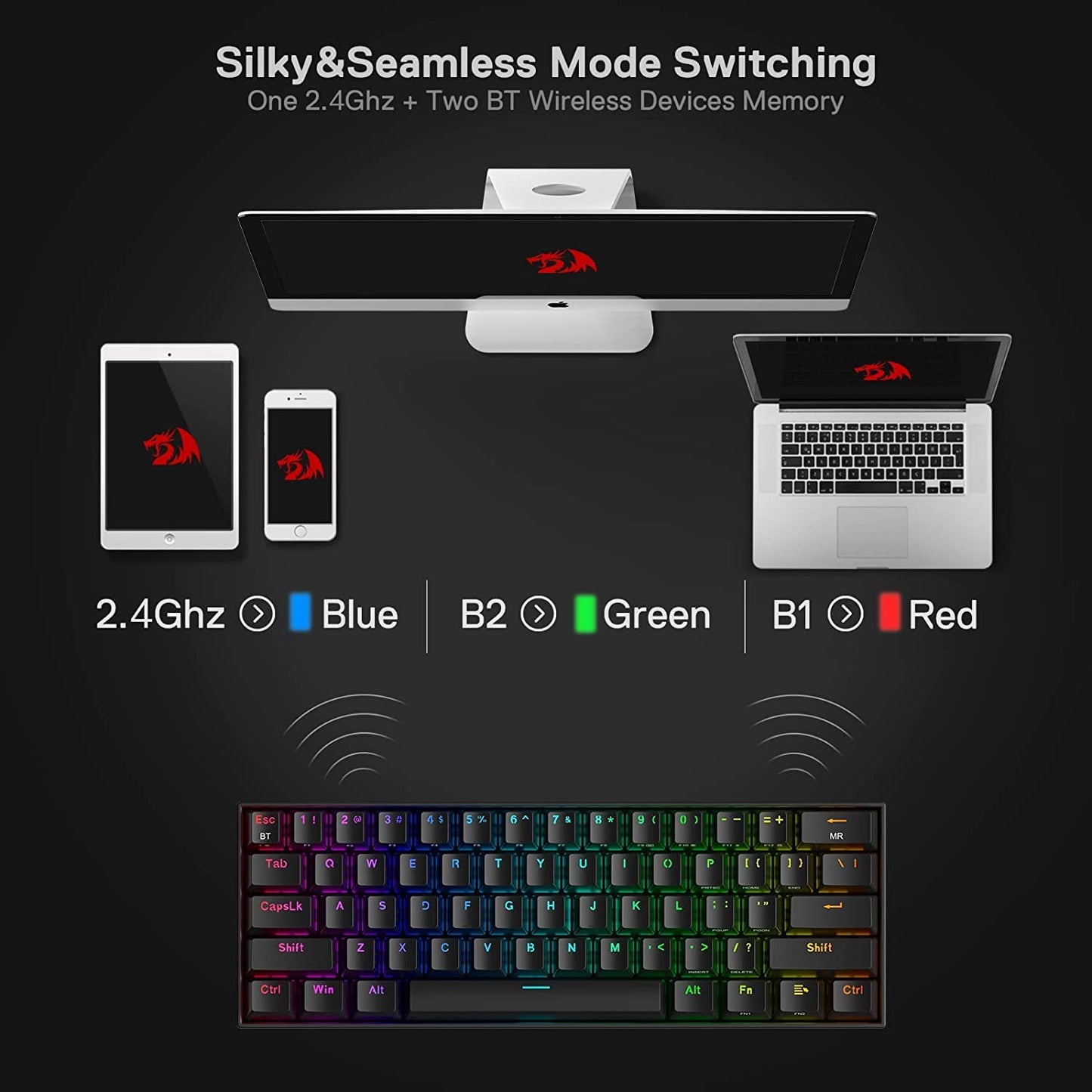 REDRAGON K530 PRO BLACK (WIRED/WIRELESS/BT) RED SWITCH