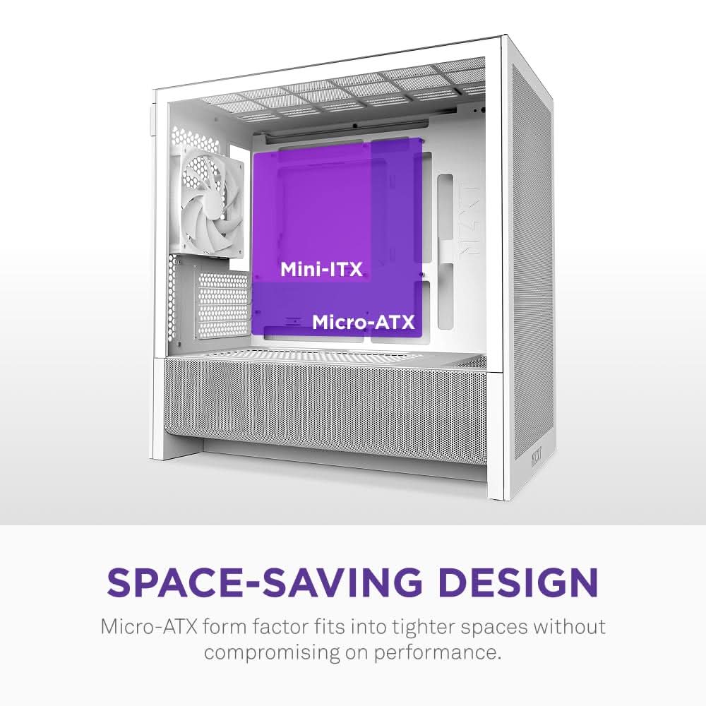 NZXT H3 Flow (2025) Micro-ATX Mid-Tower Gaming Cabinet - White (CC-H31FW-01)