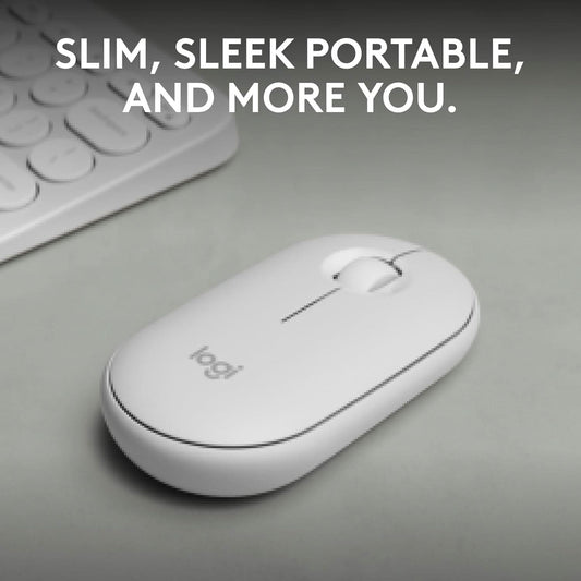 Logitech Pebble Mouse 2 M350s Slim Bluetooth Wireless Mouse- Tonal White