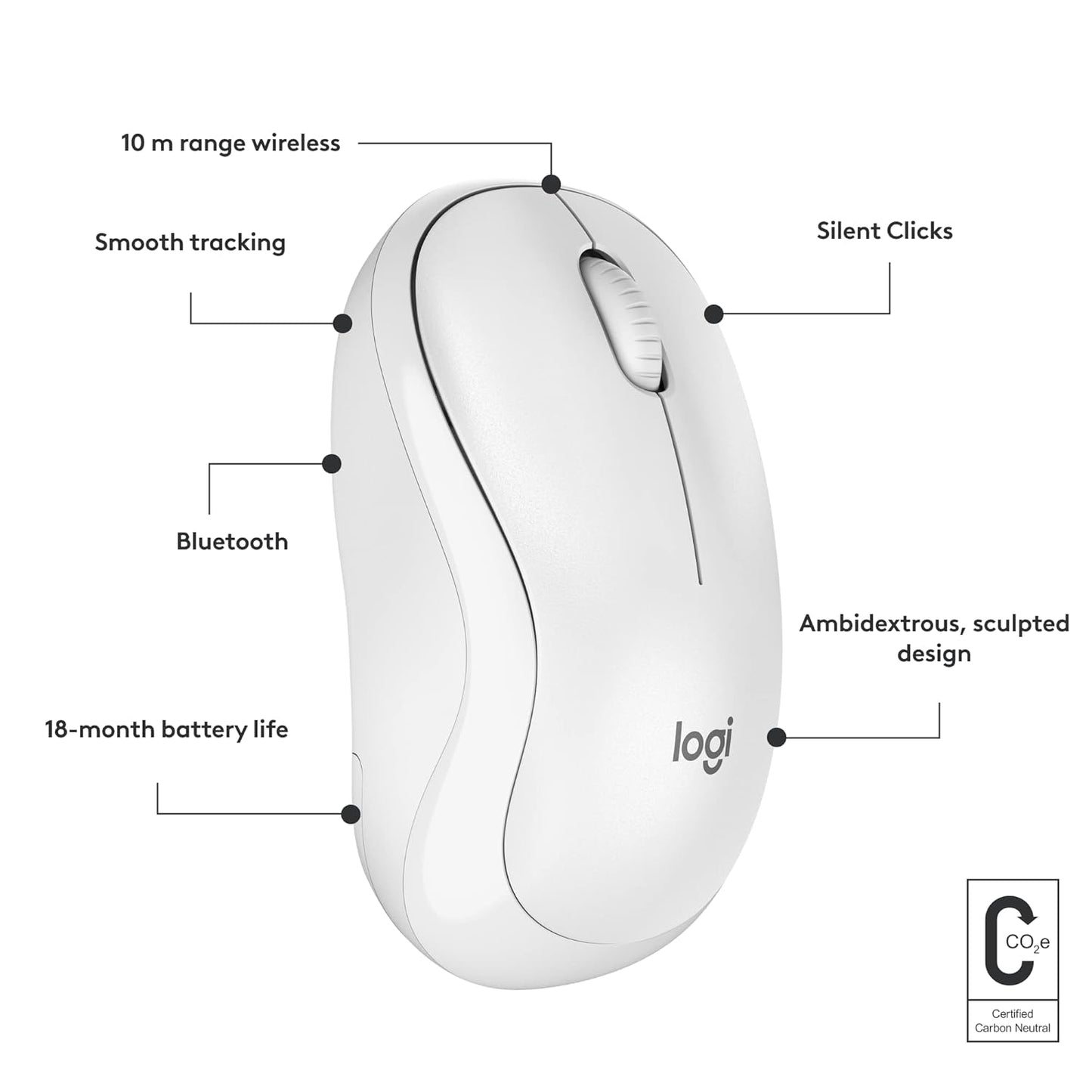 LOGITECH M240 SILENT BLUETOOTH MOUSE, WIRELESS WHITE