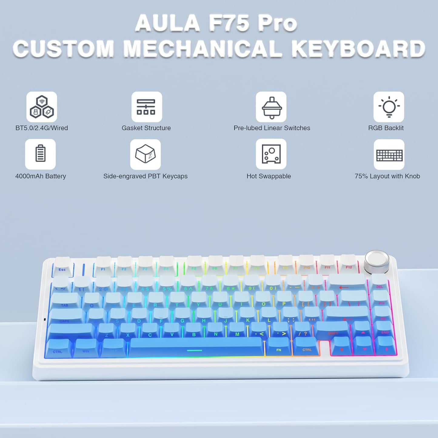 Aula F75 side engraved Mechanical Keyboard Blue Star Vector Switch