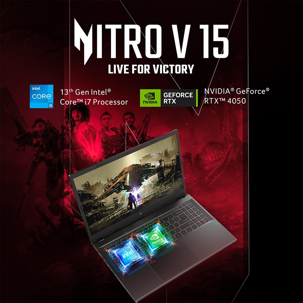 Acer Nitro V15, Intel Core i7-13th Gen 13620H Processor, NVIDIA GeForce RTX 4050-6GB GDDR6(16GB DDR5, 1TB) IPS FHD, 15.6"/39.6cm, 165Hz, Win 11 Home, Obsidian Black, 2.1KG, ANV15-51, Gaming Laptop
