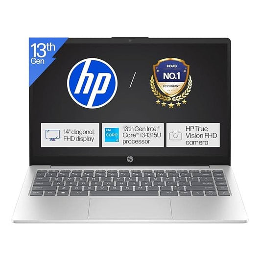 HP 14 Laptop, 13th Gen Intel Core i3-1315U (8GB DDR4, 512GB SSD) FHD, Anti-Glare, Micro-Edge, 14''/35.6cm, Win11, M365 Basic(1yr) Office24, Silver, 1.4kg, ep0343TU, FHD Camera w/Shutter