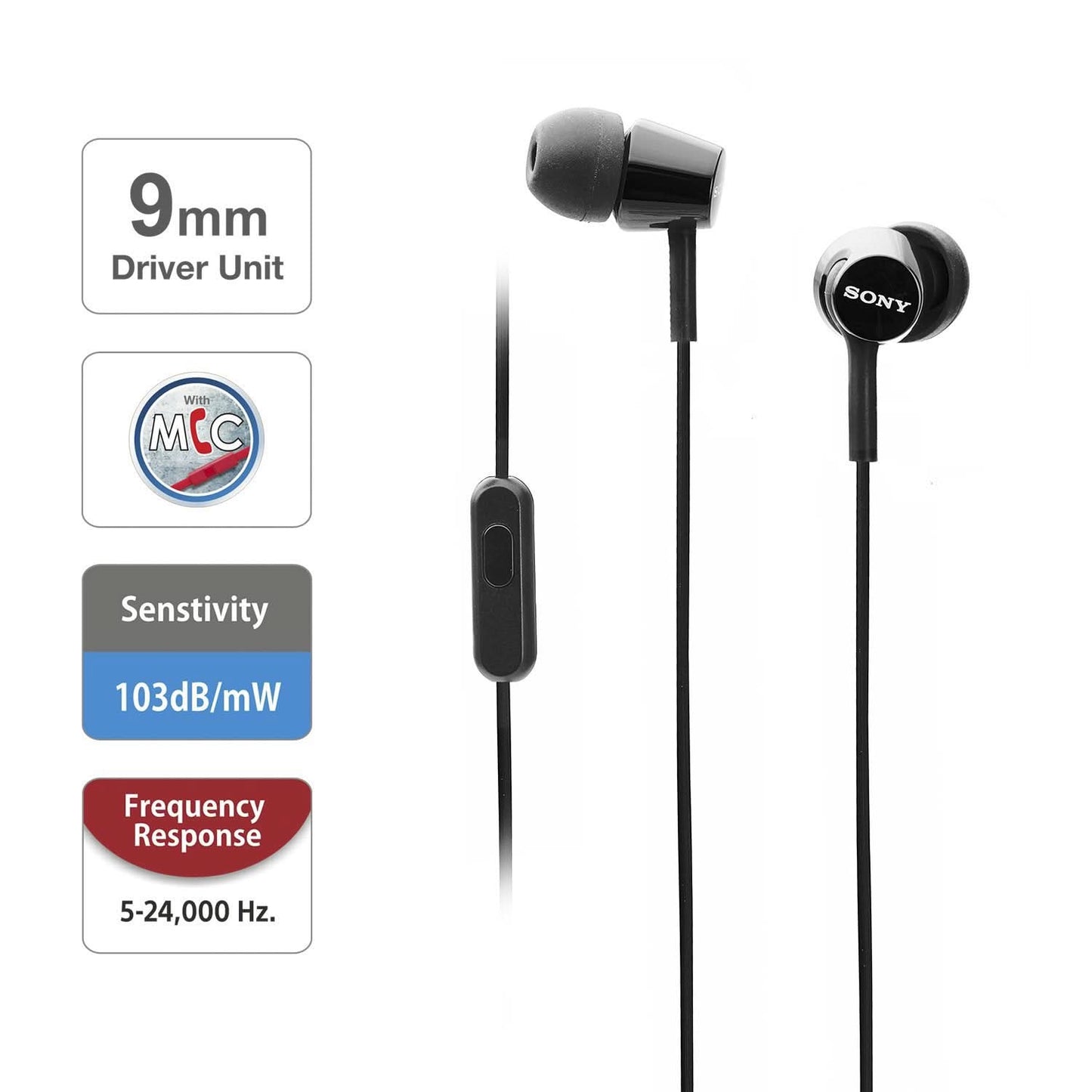 SONY MDR-EX155AP IN-EAR WIRED HEADPHONES WITH MIC (BLACK)