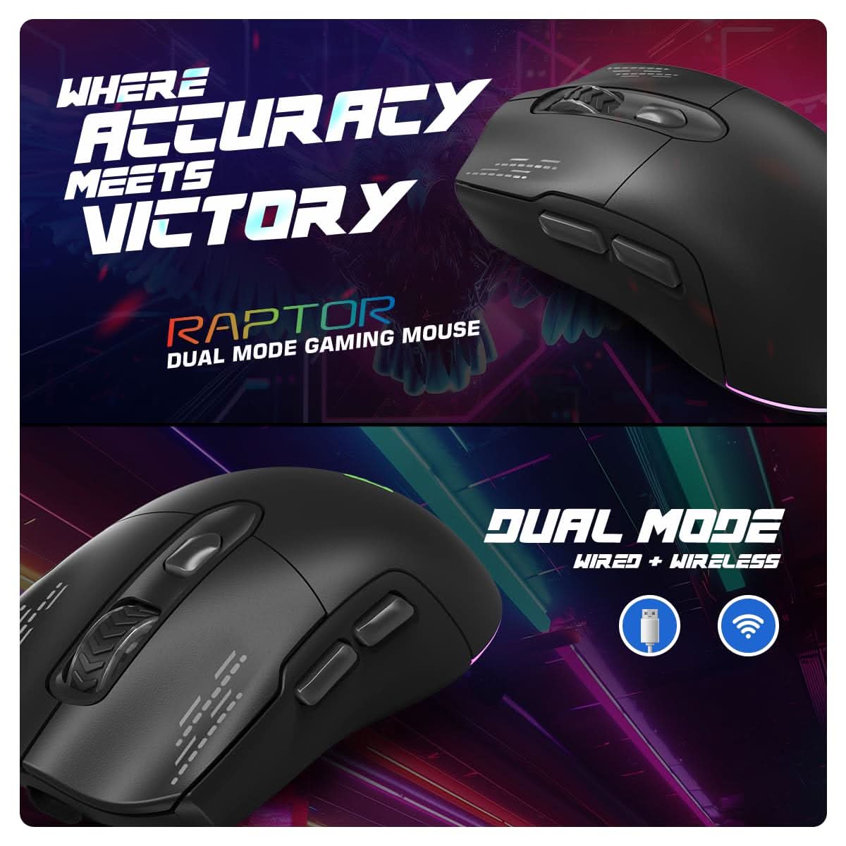 Cosmic Byte Raptor Dual Mode RGB Mouse (Black)