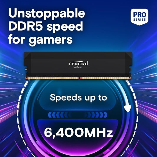 Crucial Pro OC 64GB Kit (2X32GB) DDR5-6000 UDIMM CL40 Black CP2K32G60C40U5B