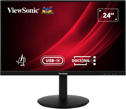ViewSonic VG2409U-2 24” FHD 100Hz Frameless IPS Monitor with USB-C Hub, HDMI, DisplayPort In/Out, USB, Ergonomic Stand for Home & Office