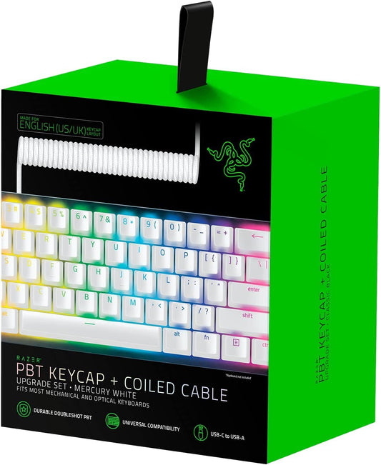 RAZER PBT KEYCAP + COILED CABLE UPGRADE SET- MERCURY WHITE - FRML PACKAGING