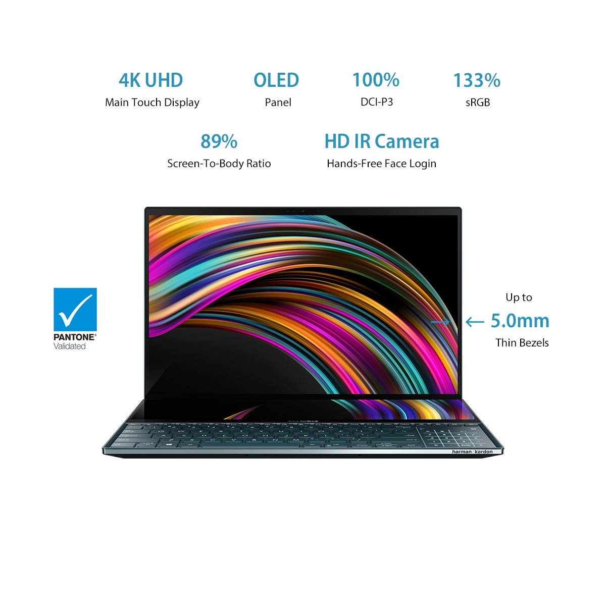 ASUS ZENBOOK PRO DUO UX581 INTEL CORE I7 9TH GEN 15.6" 4K UHD OLED TOUCHSCREEN LAPTOP (32GB RAM/1TB NVME SSD/WINDOWS 10/GEFORCE RTX 2060 GRAPHICS/SCREENPAD PLUS/CELESTIAL BLUE/2.5 KG), UX581GV-H7201T