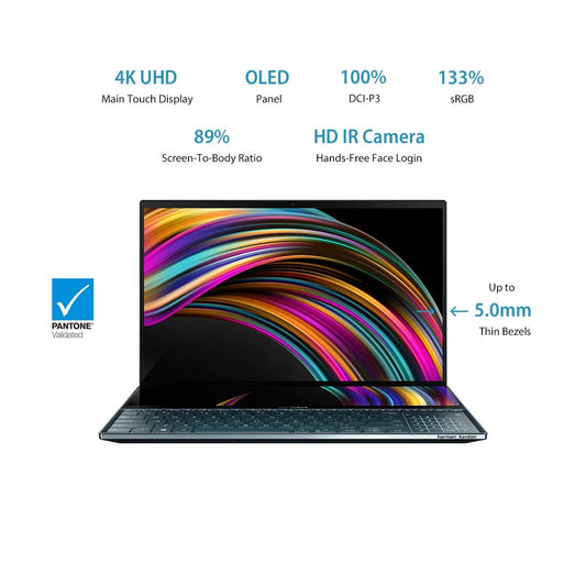 ASUS ZENBOOK PRO DUO UX581 INTEL CORE I7 9TH GEN 15.6" 4K UHD OLED TOUCHSCREEN LAPTOP (32GB RAM/1TB NVME SSD/WINDOWS 10/GEFORCE RTX 2060 GRAPHICS/SCREENPAD PLUS/CELESTIAL BLUE/2.5 KG), UX581GV-H7201T