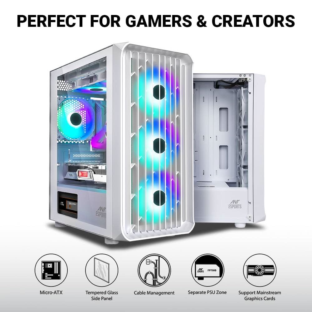 ANT ESPORTS 205 MINI 6F ARGB (M-ATX) MINI TOWER CABINET (WHITE)