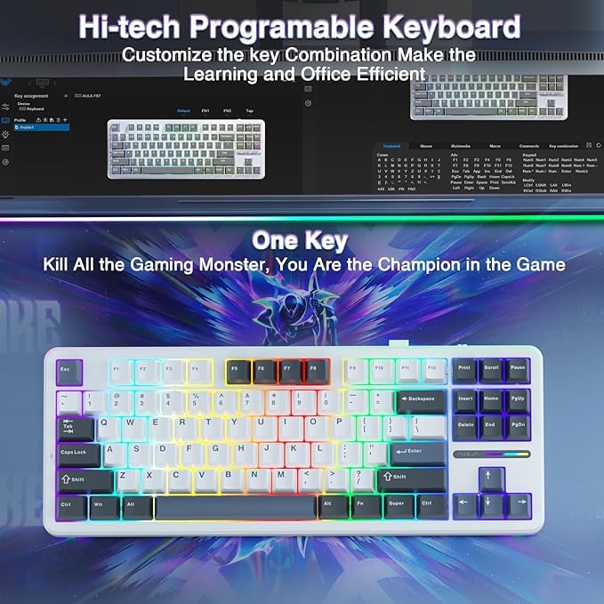 AULA F87 SMOKE BLUE GRAYWOOD SWITCH MECHANICAL GAMING KEYBOARD