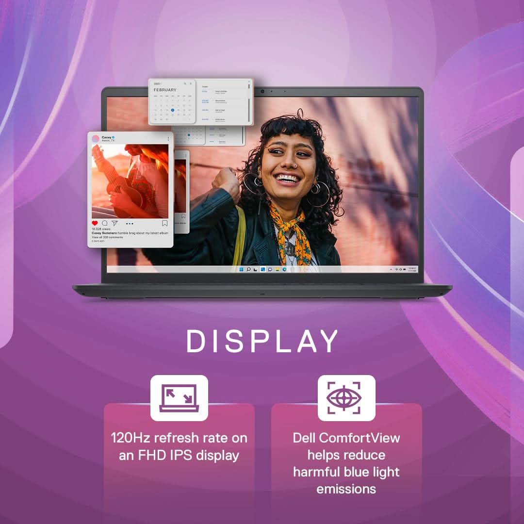 Dell Inspiron 3530 Thin & Light Laptop, 13th Gen Intel Core i3-1305U Processor, 8GB, 512GB SSD, 15.6" (39.62cm) FHD 120Hz 250nits, Standard Keyboard, Windows 11+MSO'21 & 15 Month McAfee, Black, 1.62kg