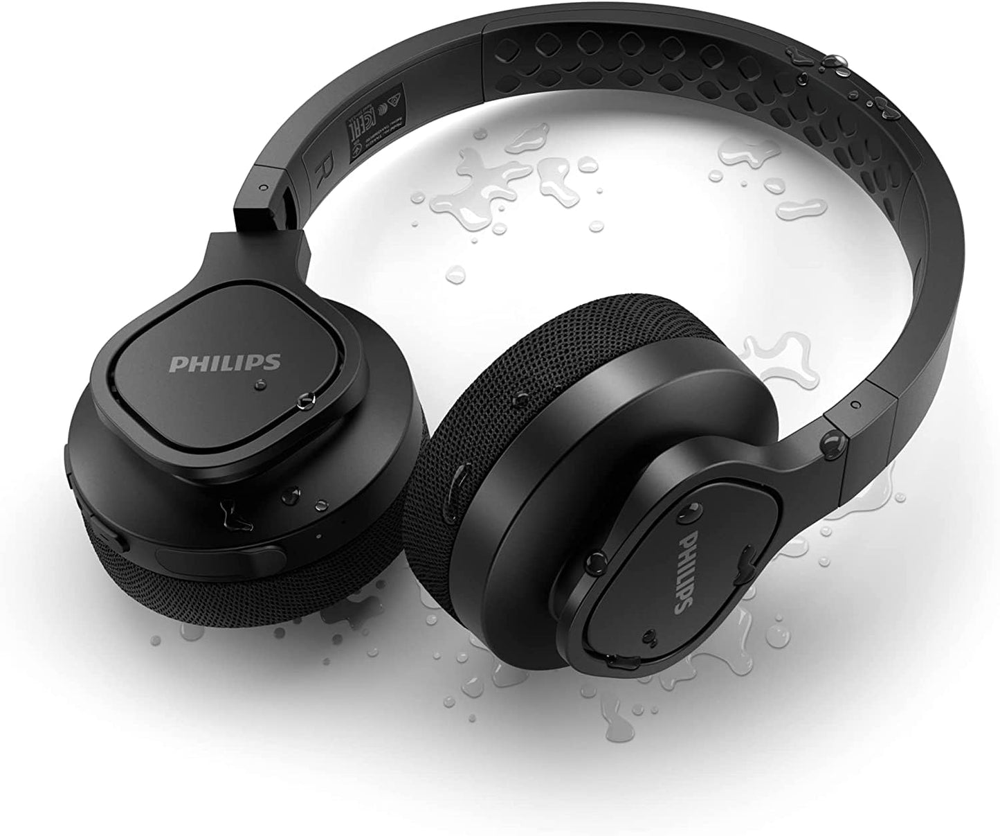 PHILIPS AUDIO TAA4216 ON-EAR SPORTS BLUETOOTH HEADPHONES WITH IP55 DUST/WATER PROTECTION, 35 HOURS PLAY TIME, COOLING & WASHABLE EAR CUPS, QUICK CHARGE, 40 MM DRIVERS AND BUILT-IN MIC (BLACK)