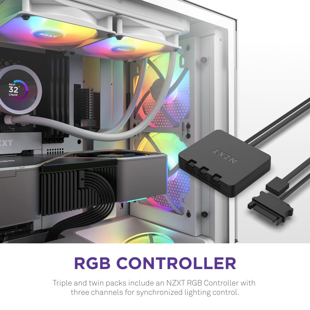 NZXT F120RGB CORE - 120MM RGB FAN - TRIPLE PACK (WHITE) W/RGB CONTROLLER RF-C12TF-W1