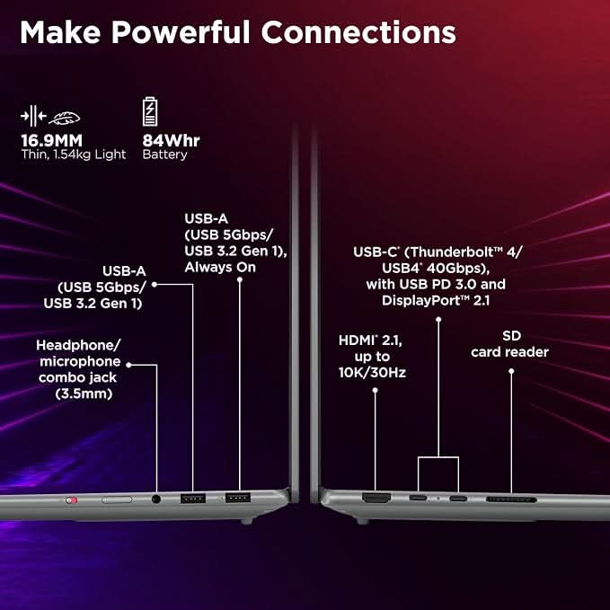 Lenovo Yoga Pro 7 Aura Edition Intel Evo Core Ultra 9 285H (32GB RAM/1TB SSD/14.5 Inch (36.8cm)/3K OLED Touchscreen/AI PC/Copilot+ PC/Windows 11/Office Home 2024 AI Now/Grey/1.5Kg), 83KF004CIN