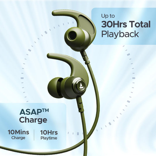 BOAT ROCKERZ 268 BLUETOOTH IN EAR EARPHONES WITH BEAST MODE, ENX MODE, ASAP CHARGE, UPTO 25 HOURS PLAYBACK, SIGNATURE SOUND, BTV5.2 & IPX5(FERN GREEN)