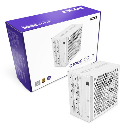 NZXT ATX 3.X 1000 WATT 80 PLUS GOLD FULLY MODULAR LOW-NOISE POWER SUPPLY, WHITE -PA-0G2BW-UK