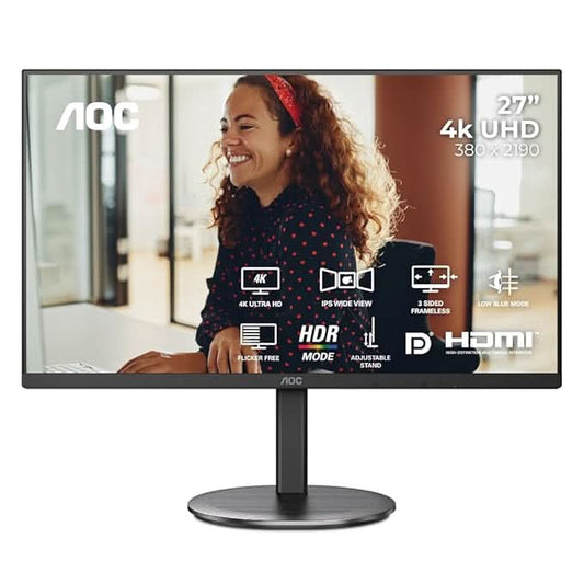 AOC 27 IPS BORDERLESS, 4K - 3840 X 2160, 60 HZ, 350 CD/M², 4 MS, HDMI 2.0 X 2, DP 1.4 X 1, NTSC 107%