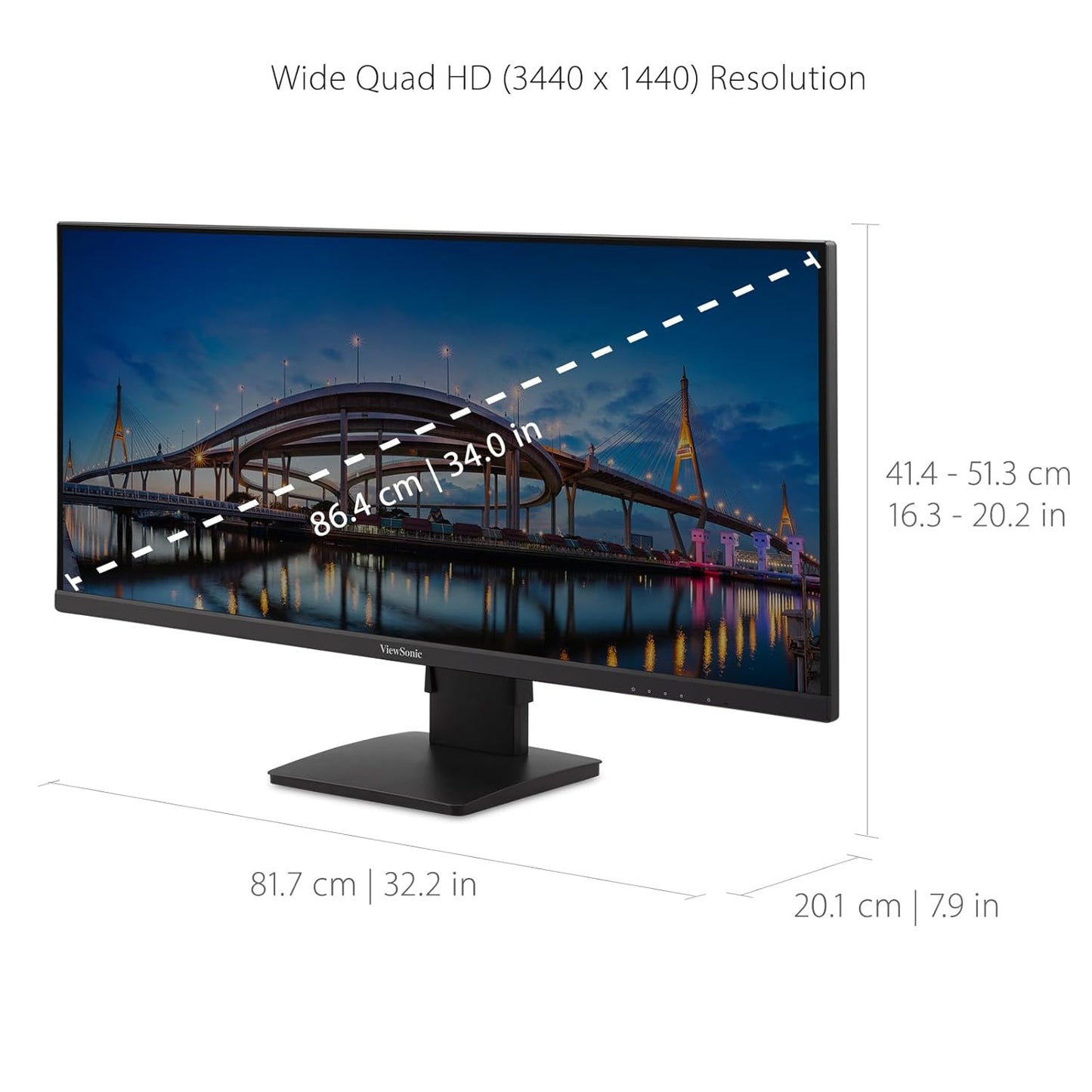 VIEWSONIC VA3456-MHDJ 86.36 CM (34") MONITOR UWQHD 3440 X 1440