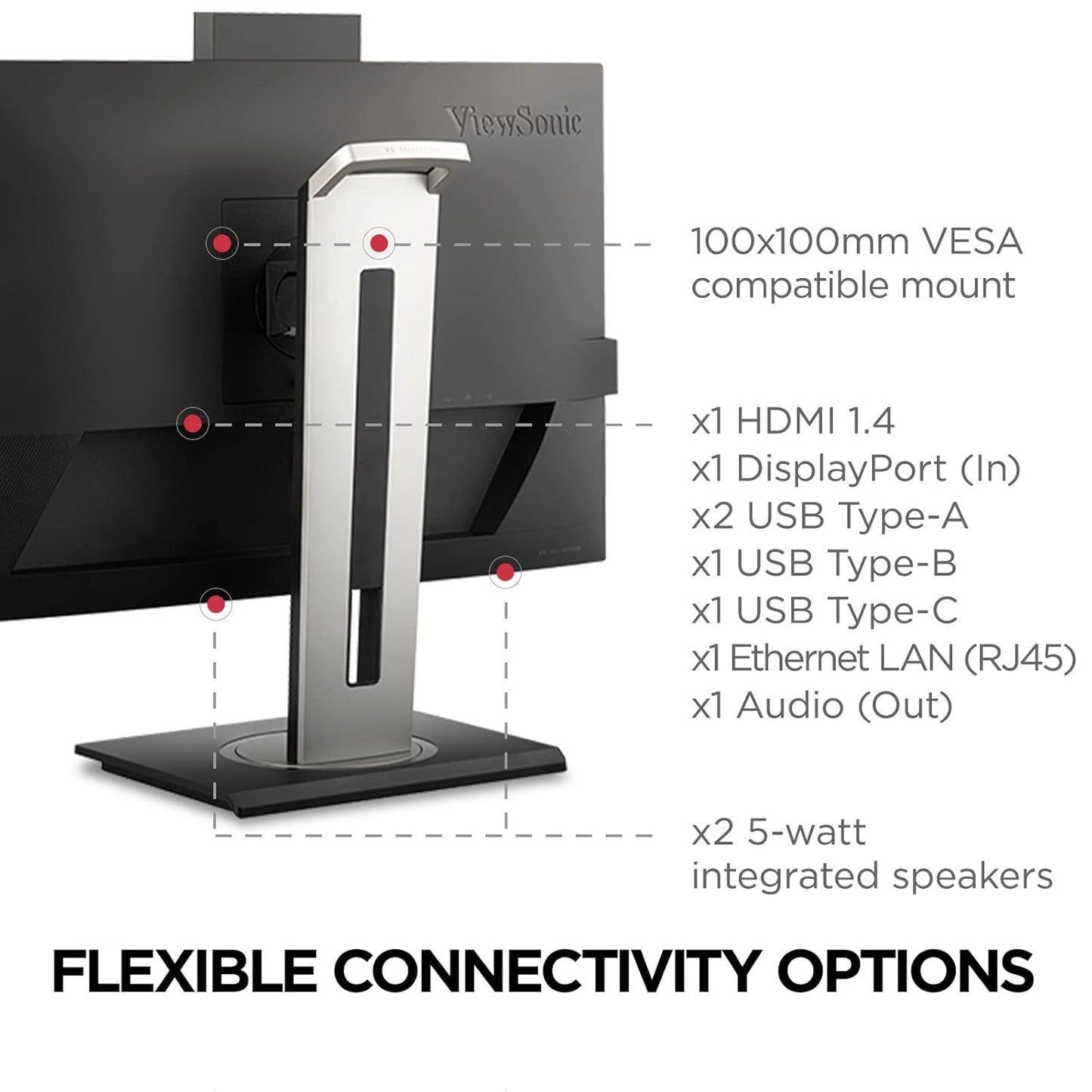 ViewSonic VG27576V-2K 68.58 Cm (27") Monitor | Webcam 5MPcamera | LED Light | AI Enabled Two-Way Noise-Reduction |Ergonomics| 10W(5W*2) Speaker| Type- C with 90W Power,DP,HDMI