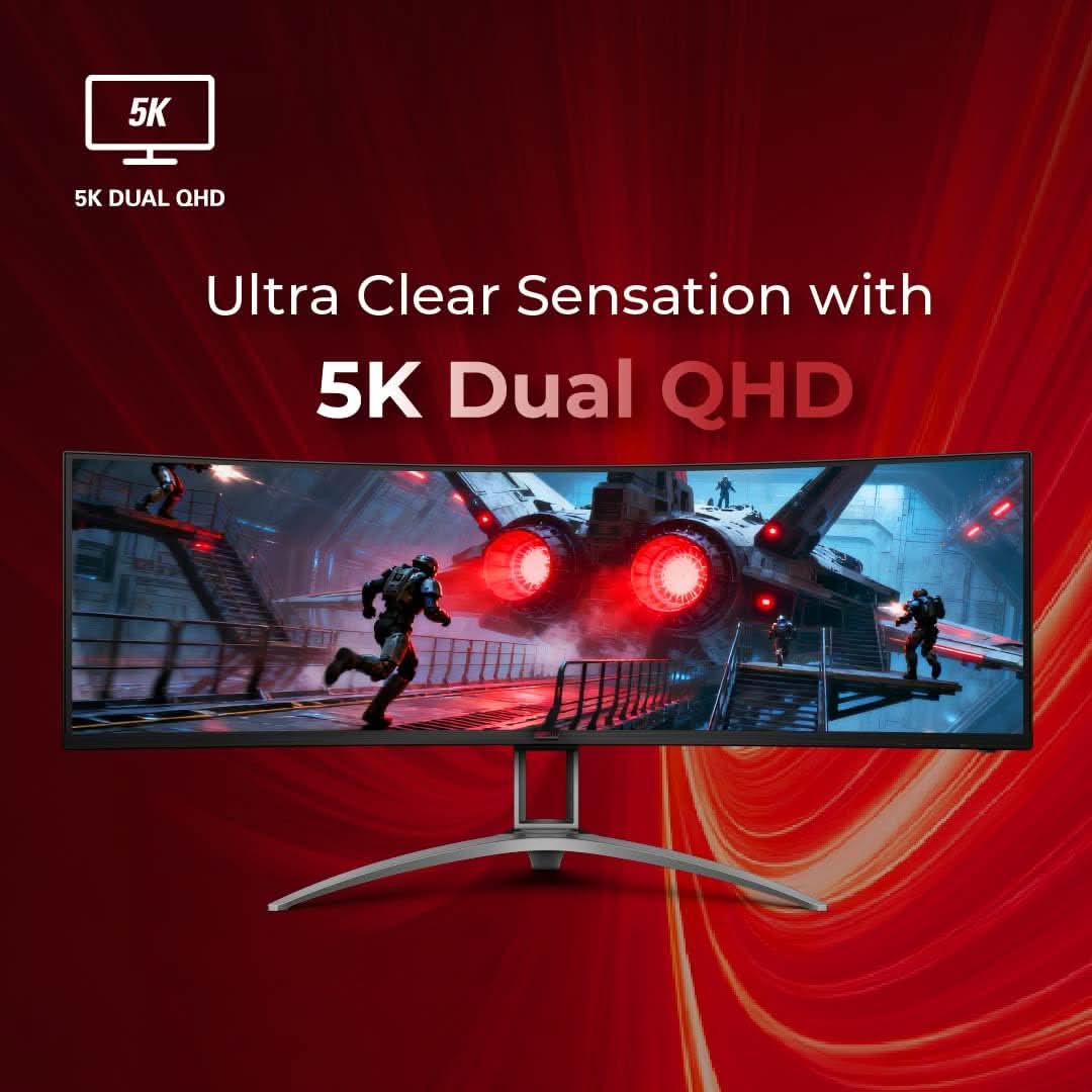 AOC AG493UCX2 48.8 Curved Gaming Monitor - Black | Dual-QHD 5120×1440 (32:9) |165Hz Refresh |1ms MPRT, FreeSync Premium | DisplayHDR400 | USB-C & KVM | UltraWide VA Panel