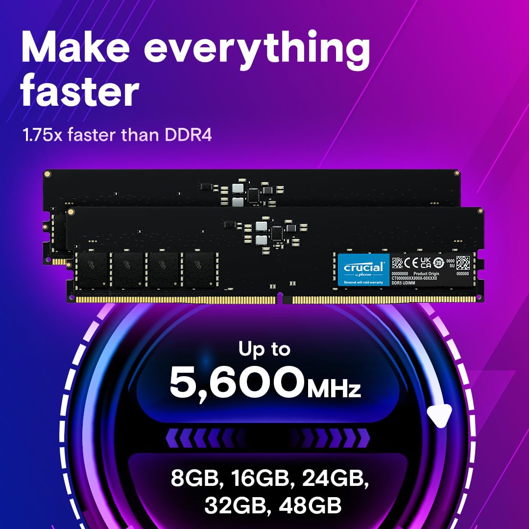 CRUCIAL 32GB KIT (2X16GB) DDR5-4800 DESKTOP RAM CL40 CT2K16G48C40U5