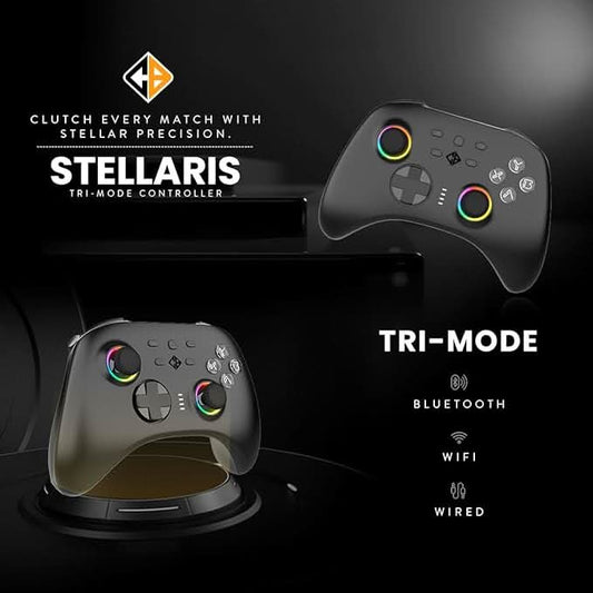 Cosmic Byte Stellaris Controller, 3 Modes Wifi/Bluetooth/Wired for PC, iOS, Android, Hall Effect Trigger and Upgraded TMR Joystick Black