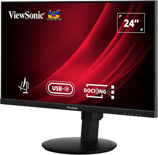 ViewSonic VG2409U-2 24” FHD 100Hz Frameless IPS Monitor with USB-C Hub, HDMI, DisplayPort In/Out, USB, Ergonomic Stand for Home & Office