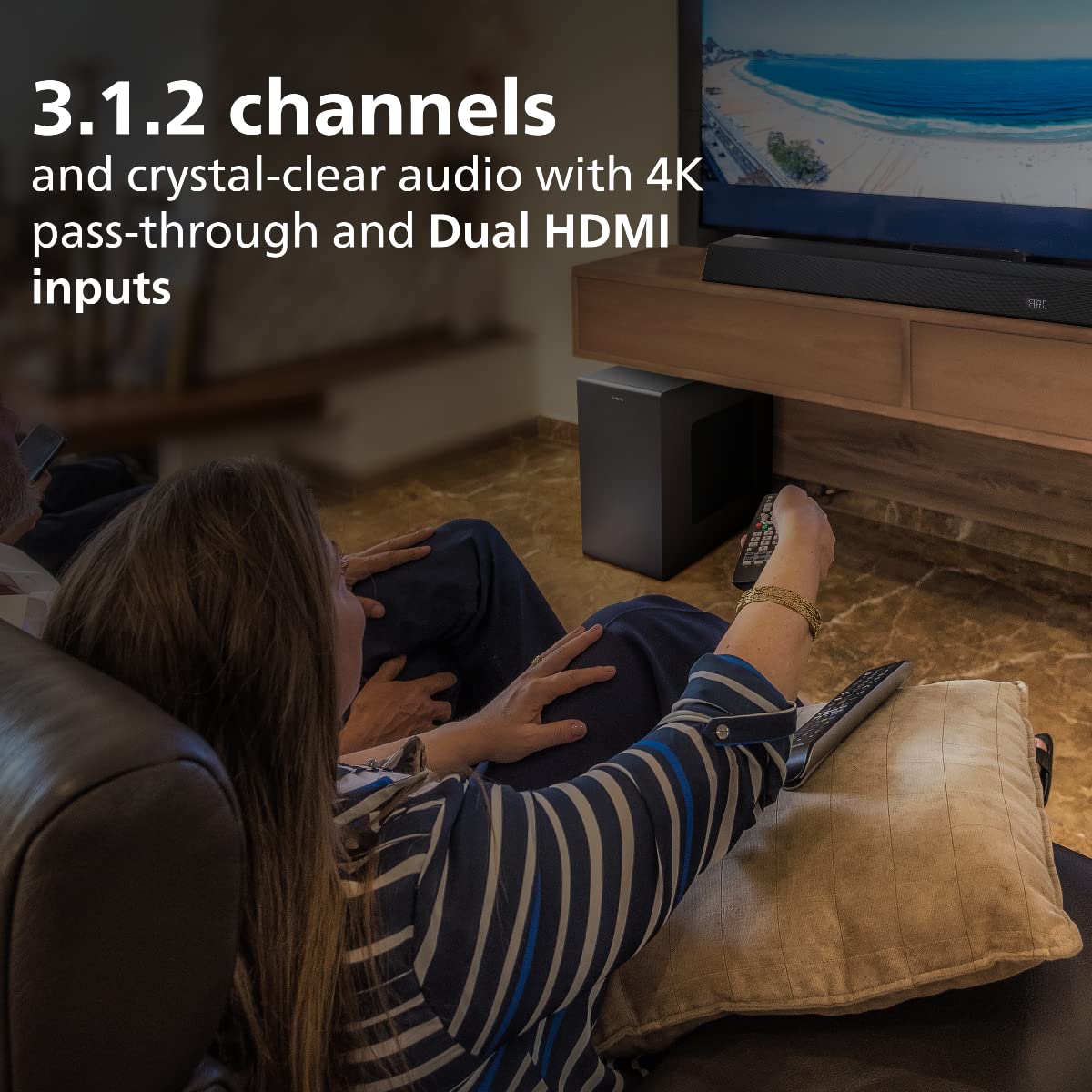 PHILIPS SOUNDBAR TAB8947 5.1 CH (3.1.2) 660W (BLACK) DOLBY ATMOS, WIRELESS SUBWOOFER UP-FIRING SPEAKERS,VIRTUAL SURROUND, BUILT-IN CHROMECAST, AI VOICE ASSISTANT