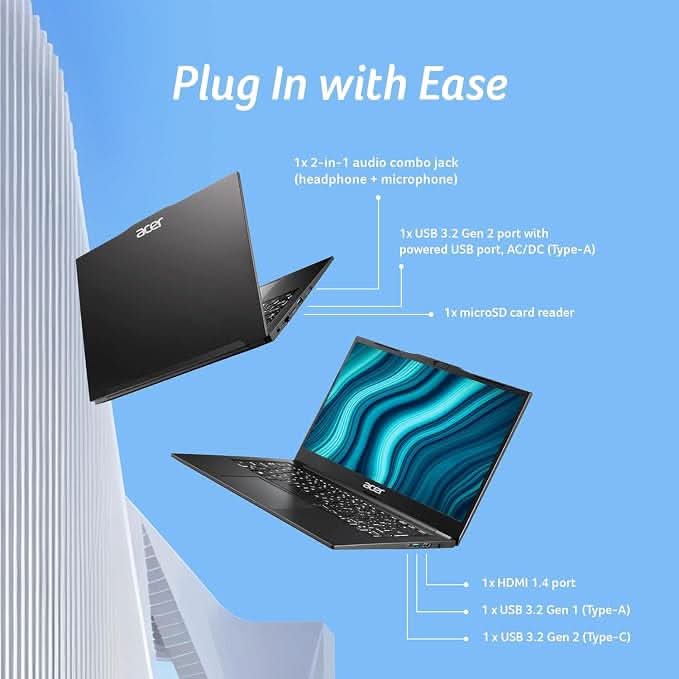 Acer TravelLite Thin Laptop AMD Ryzen 5 7430U (6-Core), 8GB RAM, 512GB SSD, 14 Inch Full HD Anti-Glare Display, Privacy Shutter, Windows 11, Metal Body, 1.34Kg, Black, 1 Year Warranty