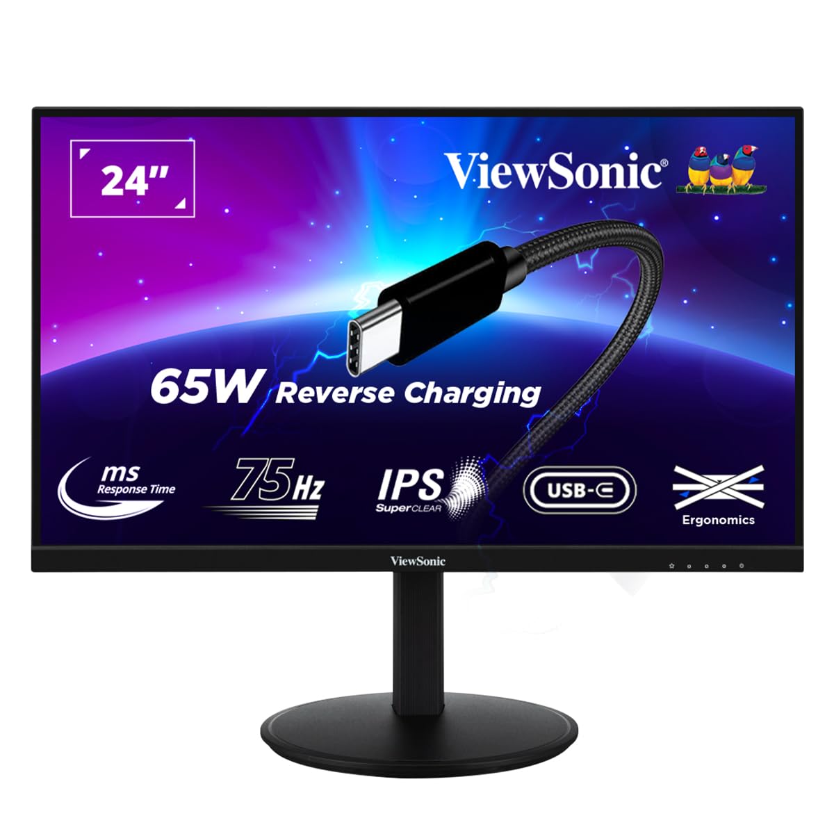 ViewSonic VG2409-MHU 60.96 Cm (24") IPS FHD Professional Monitor | USB Type-C OneCable Solution 65W Laptop Charge Back| Height Adjustment | Eye Care| 2xSpeaker| HDMI,USB-C,104% sRGB