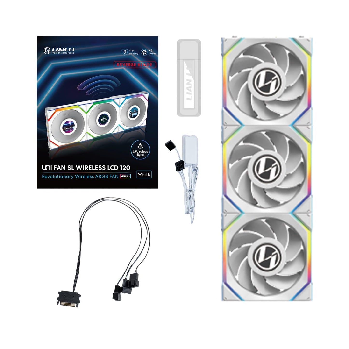 LIAN LI UNI FAN SL WIRELESS LCD 3 X 120MM KIT CASE FAN I COOLER - BLACK I WITH REVERSE BLADE I G99.12RSLLCD1W3W.IN