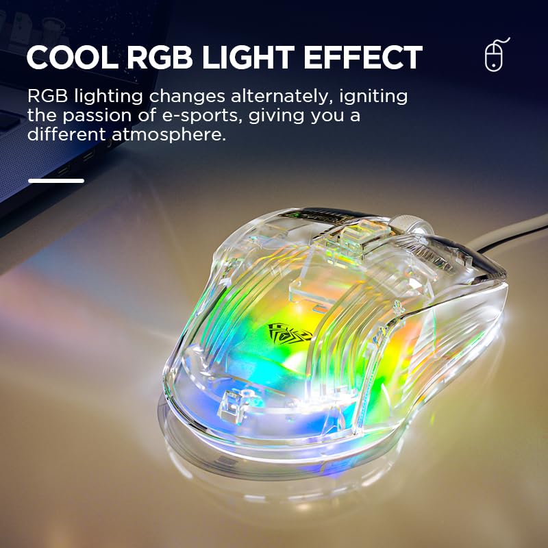 S80 TRANSPARENT RGB, 7200 DPI, 7 BUTTONS PC WIRED OPTICAL GAMING MOUSE (USB 2.0, TRANSPARENT WHITE)