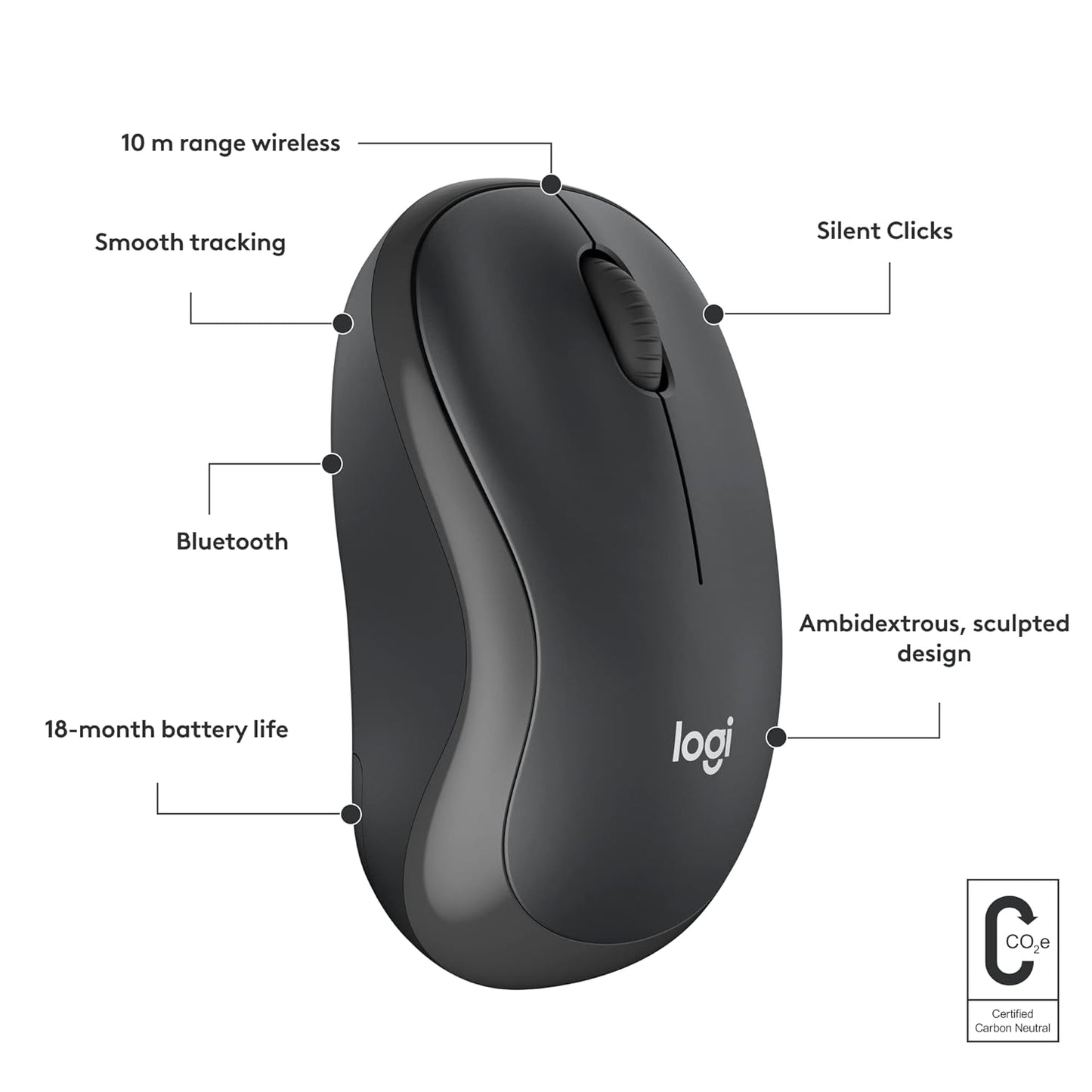 LOGITECH M240 SILENT BLUETOOTH MOUSE, WIRELESS GRAPHITE