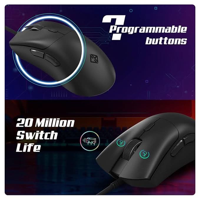 Cosmic Byte Falcon Wired Gaming Mouse, 48 Grams, 12400DPI, 1000Hz Polling, Pixart 3327 Sensor, 20M Switches, Paracord Cable, PTFE Feet, Software Support (Black)