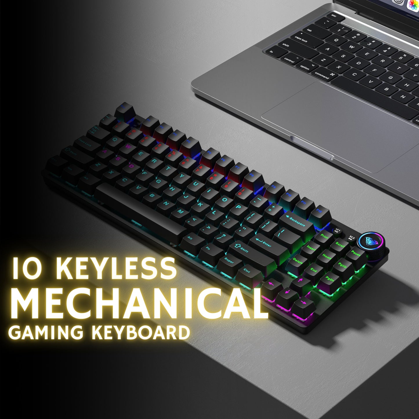 Aula M75 Tri-Mode (2.4G/Bluetooth/Wired) Hot Swappable RGB Backlit Wireless Mechanical Gaming Keyboard | All Key Anti-Ghosting | Dual Mode Knob with Multimedia Buttons | Black - Red Switches