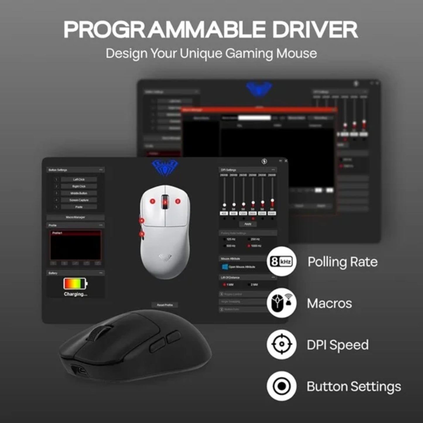 AULA SC800 Tri-Mode Wireless 2.4G/Wired/Bluetooth Ultra-Lightweight Gaming Mouse | 37grams, Adjustable 26000 DPI, PAW3395 Sensor, 8000 Polling Rate, Ultra-Precise & Durable for Gaming | Black (SC800B)