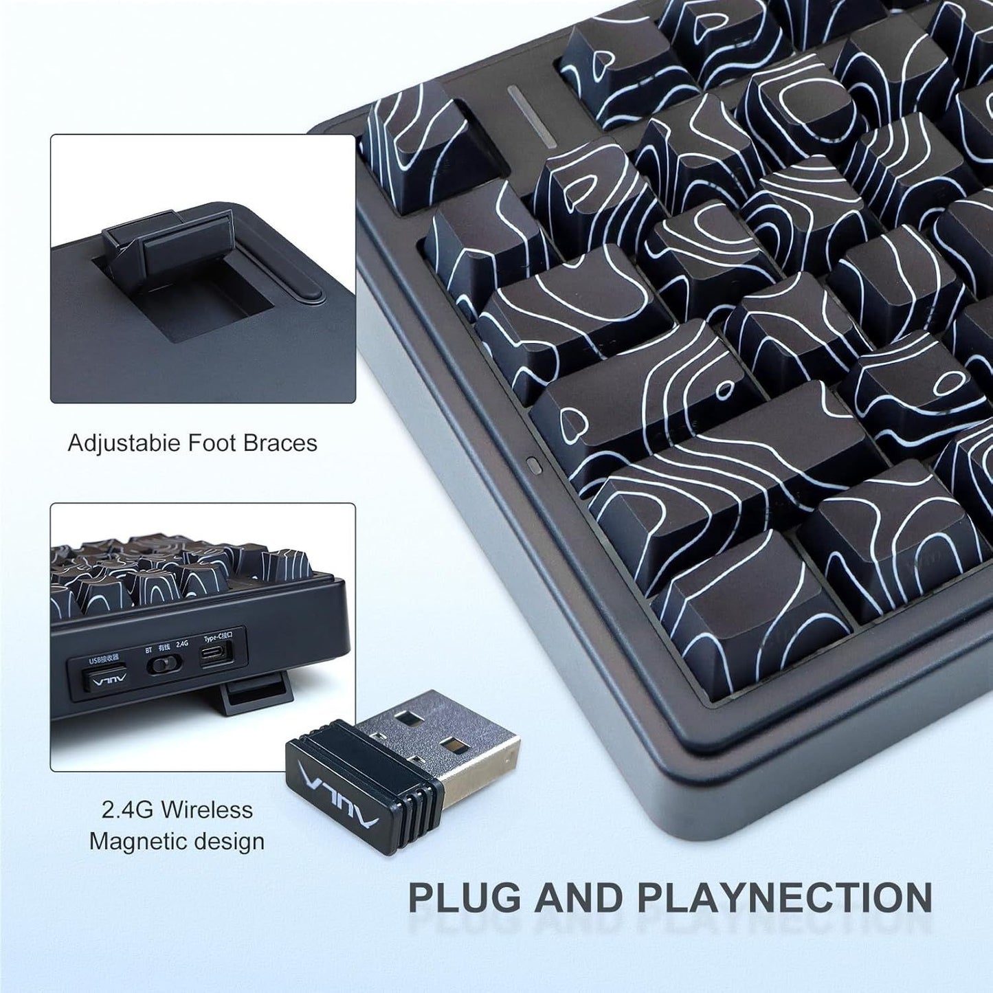 AULA F75 75% Side Engraved Tri Mode TKL 80 Keys Wireless Mechanical Gaming Keyboard With Knob | 4000mAh Battery, South-Facing RGB Backlit Pre-Lubed Hot Swappable | Black Contour - Star Vector Switches