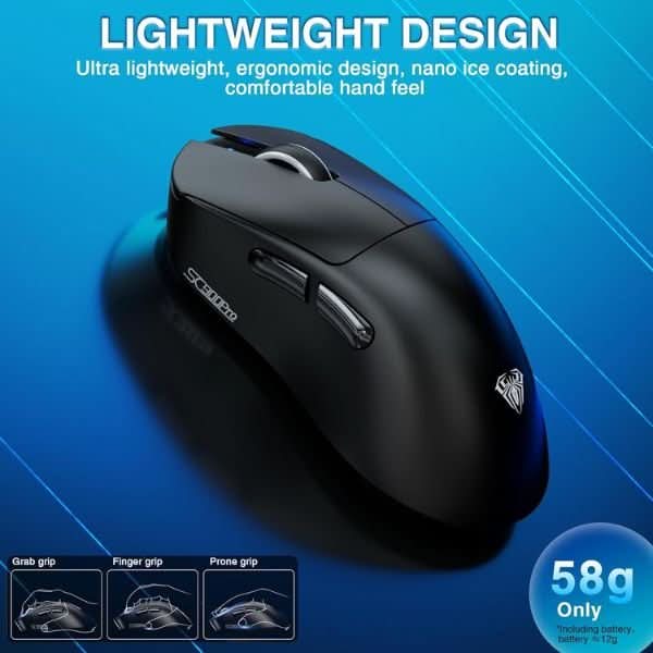 AULA SC900Pro Tri-Mode Wireless Gaming Mouse, PAW3395 Sensor, 26000 DPI, 8KHz Polling Rate, 62g, Black